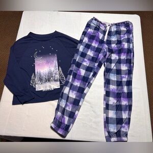 Justice Kids Pajama Set - Navy and Purple Plaid